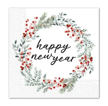 Neujahr Wreath Happy New Year Serviette 20 Stk. 33x33 cm FSC