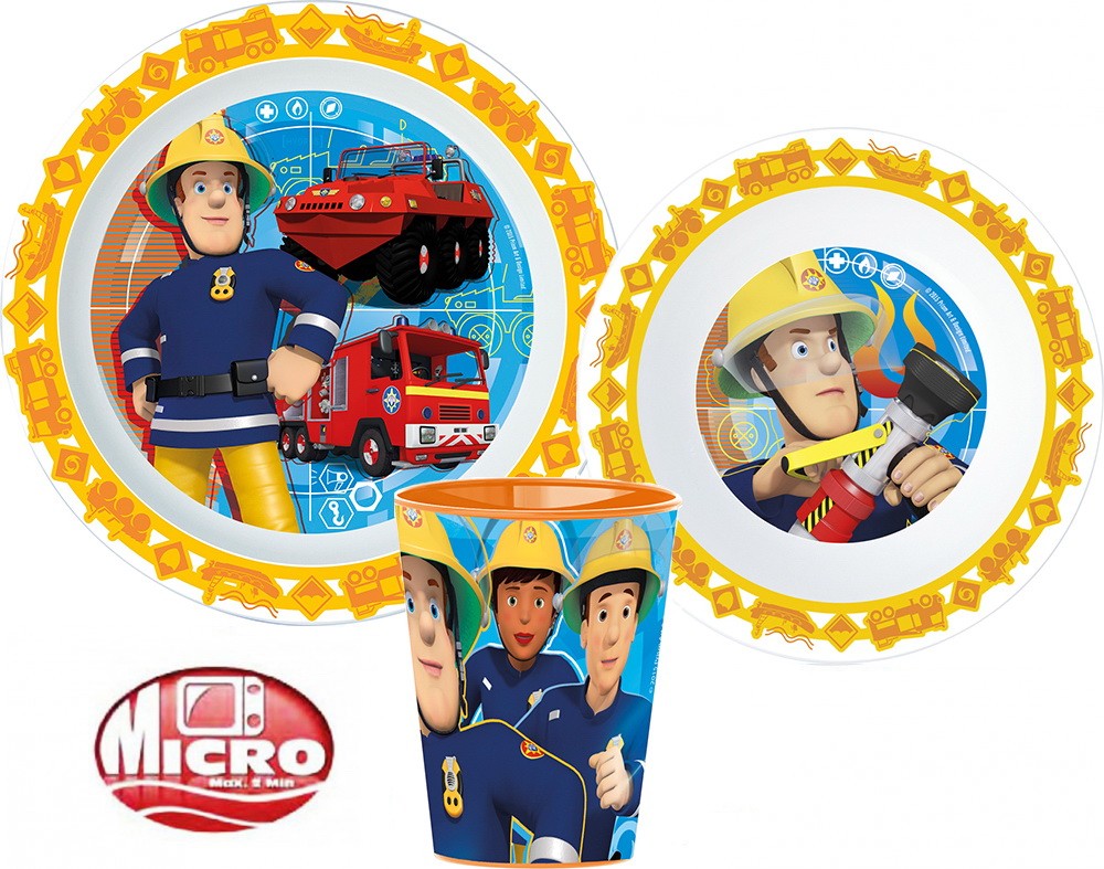 Feuerwehrmann Sam Geschirrset, Micro-Kunststoffset, mit Becher 260 ml