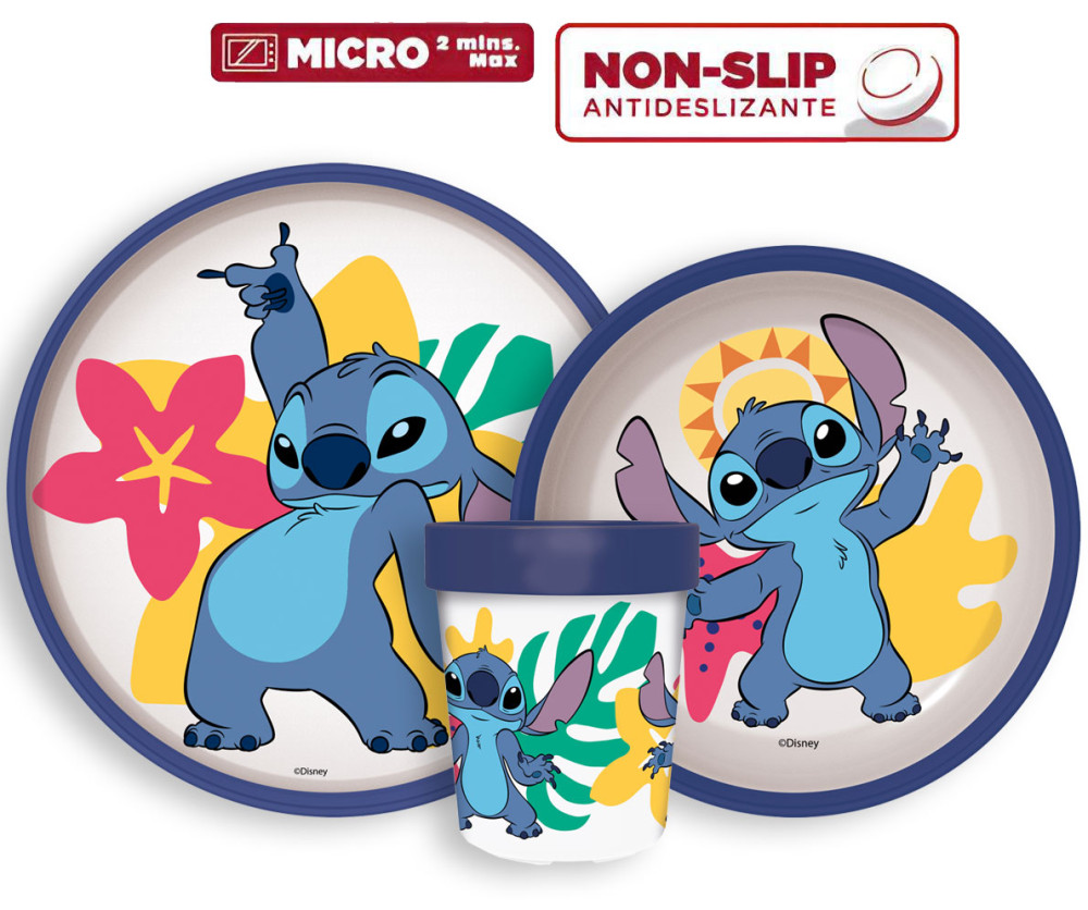 Disney Lilo und Stitch Palms Disney Lilo & Stitch Rutschfestes Geschirrset, Mikrowellengeeignetes Plastik