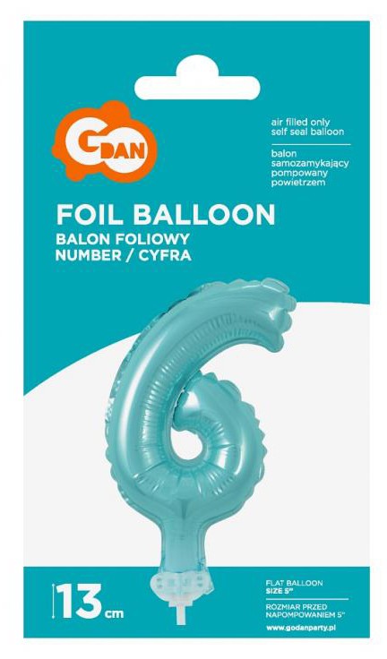 Nummer Light Blue Blaue Nummer 6 Folienballon für Kuchen 13 cm