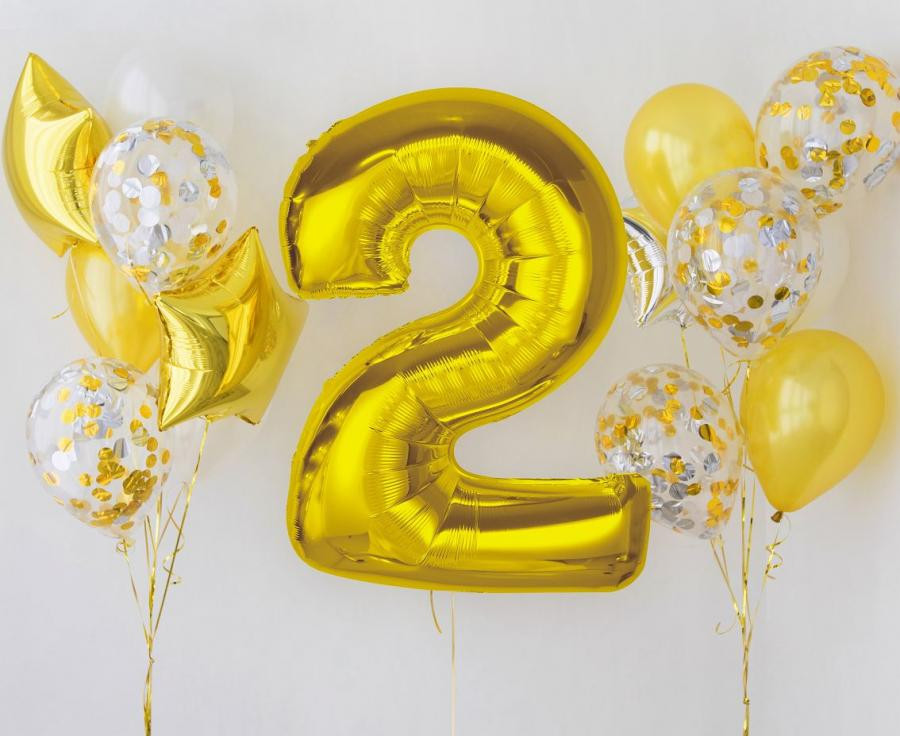 Nummer Gold Goldene Zahl 2 Folienballon 92 cm