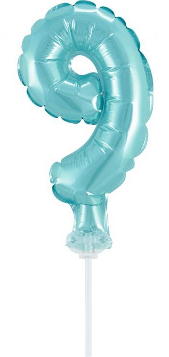 Nummer Light Blue Blaue Zahl 9 Folienballon für Kuchen 13 cm