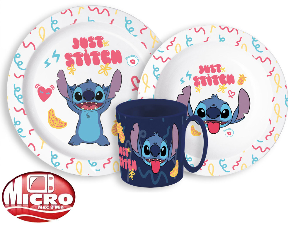 Disney Lilo und Stitch Palms Disney Lilo & Stitch Geschirrset, Mikrowellengeeignetes Plastikset mit 265 ml Tasse