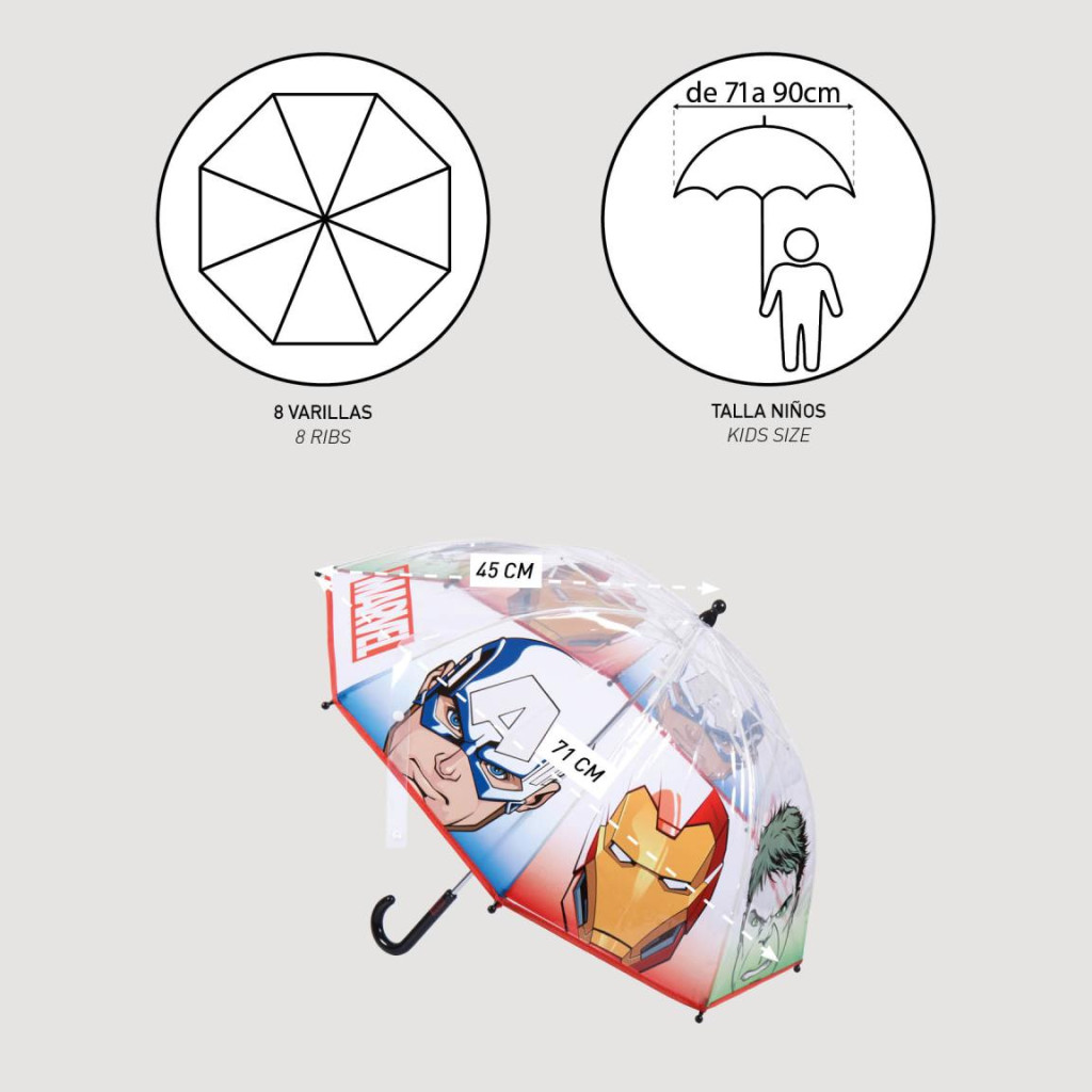 Avengers Kinder transparenter Regenschirm Ø71 cm