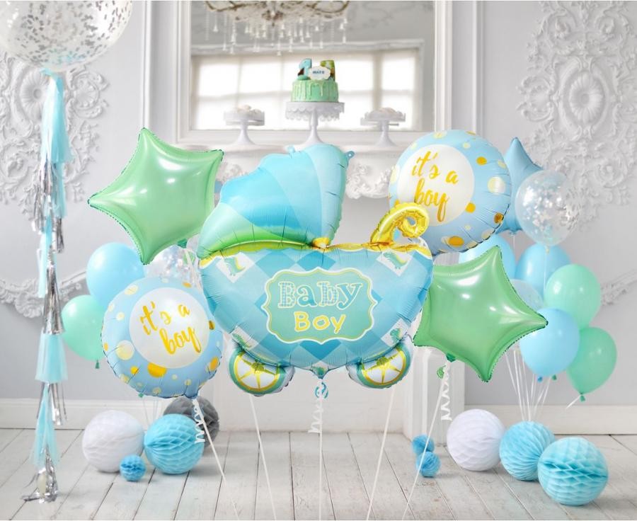 Geburtstag Carriage Blue Blauer Kinderwagen Folienballon 5er-Set