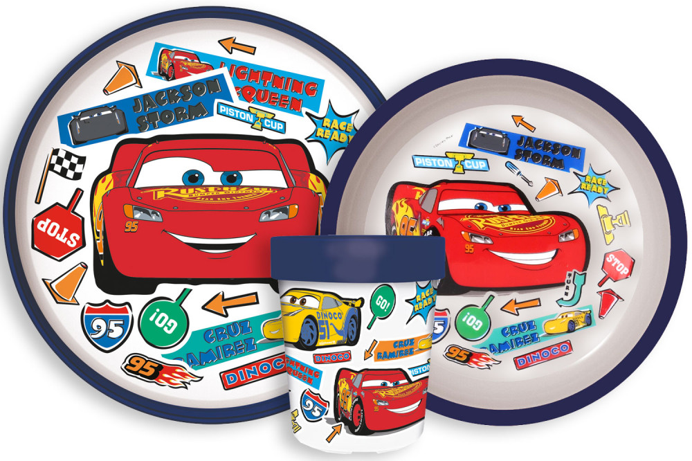 Disney Cars Stickers rutschfestes Essgeschirr, Mikrokunststoff-Set