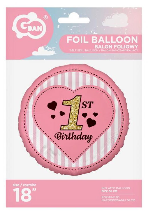 Erster Geburtstag Pink Folienballon 36 cm