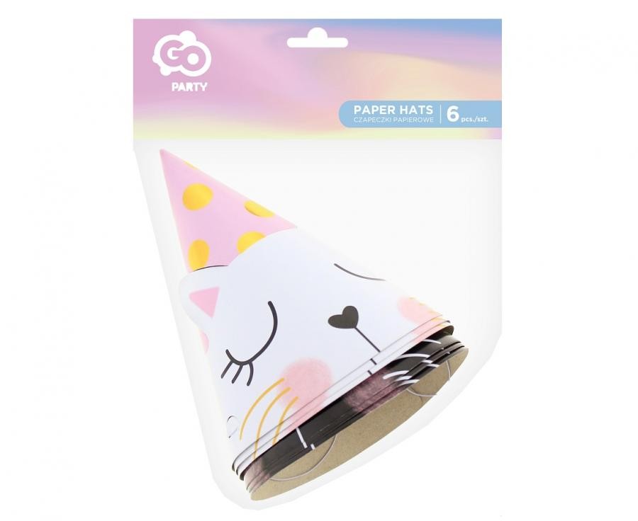 Katze Sleepy Partyhut, 6 Stk