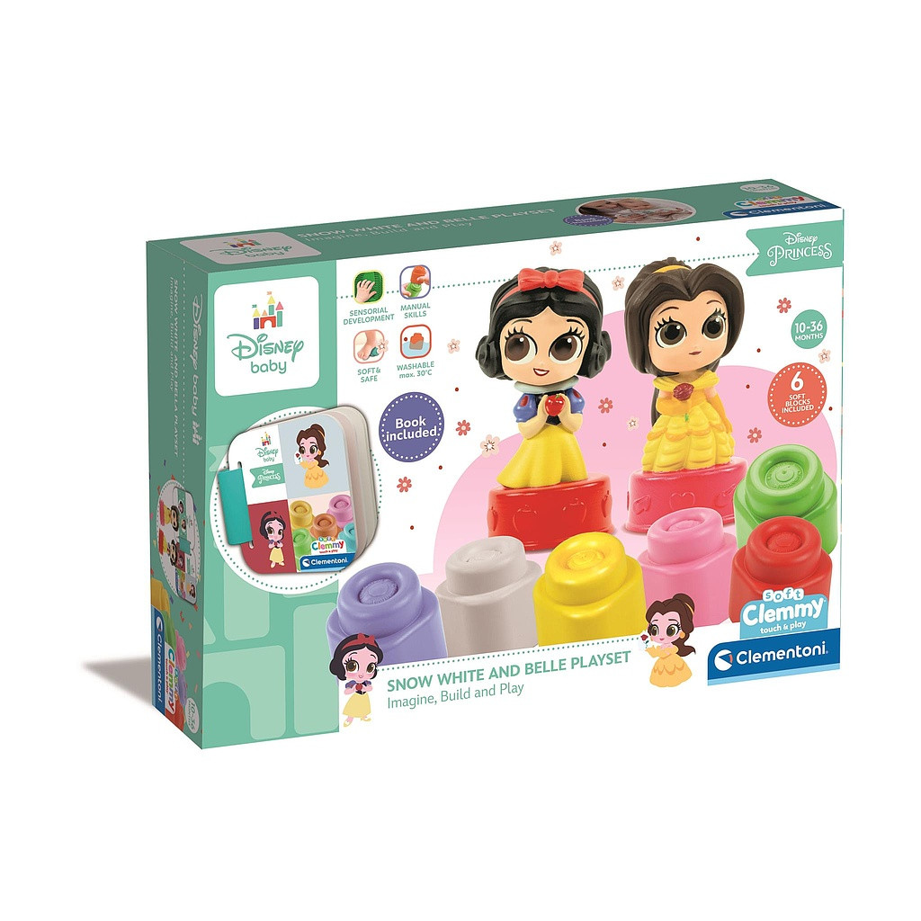 Disney Prinzessin Clemmy Snow White and Belle Bausteinset mit Buch Clementoni