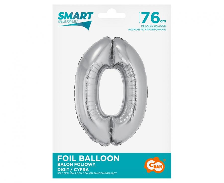 Nummer Silver Silberne Zahl 0 Folienballon 76 cm