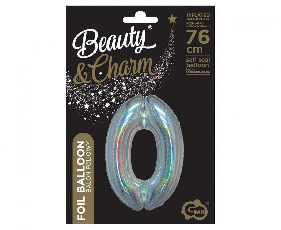 Nummer Holographisches Silber, Silber Nummer 0 Folienballon 76 cm