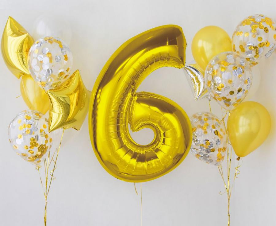 Nummer Gold Goldene Nummer 6 Folienballon 92 cm
