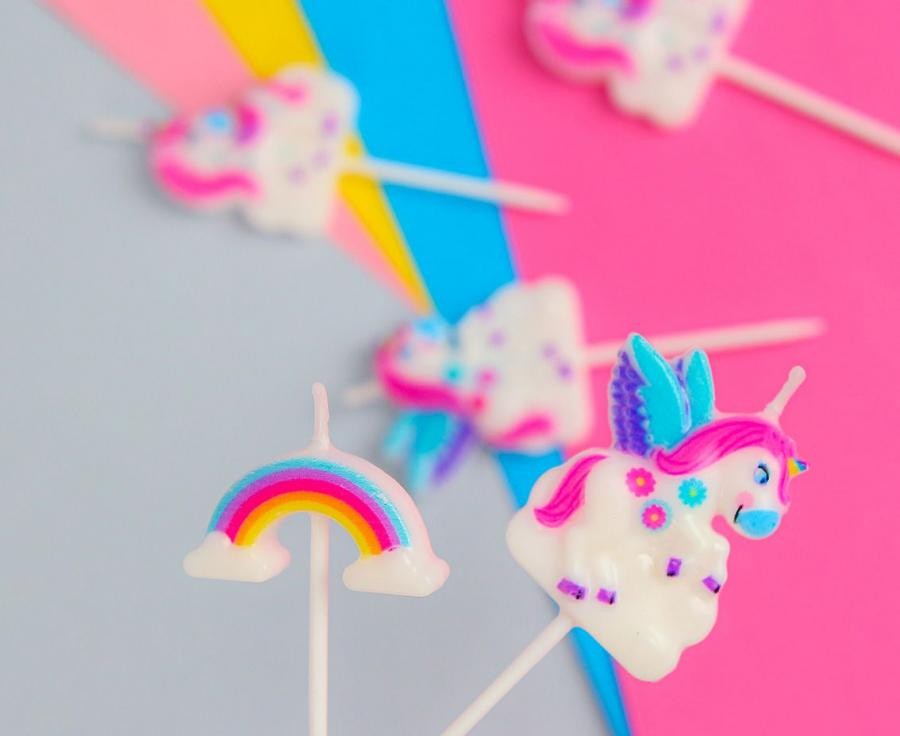 Einhorn Rainbow  Geburtstagskerze, Kerzenset 5 Stk