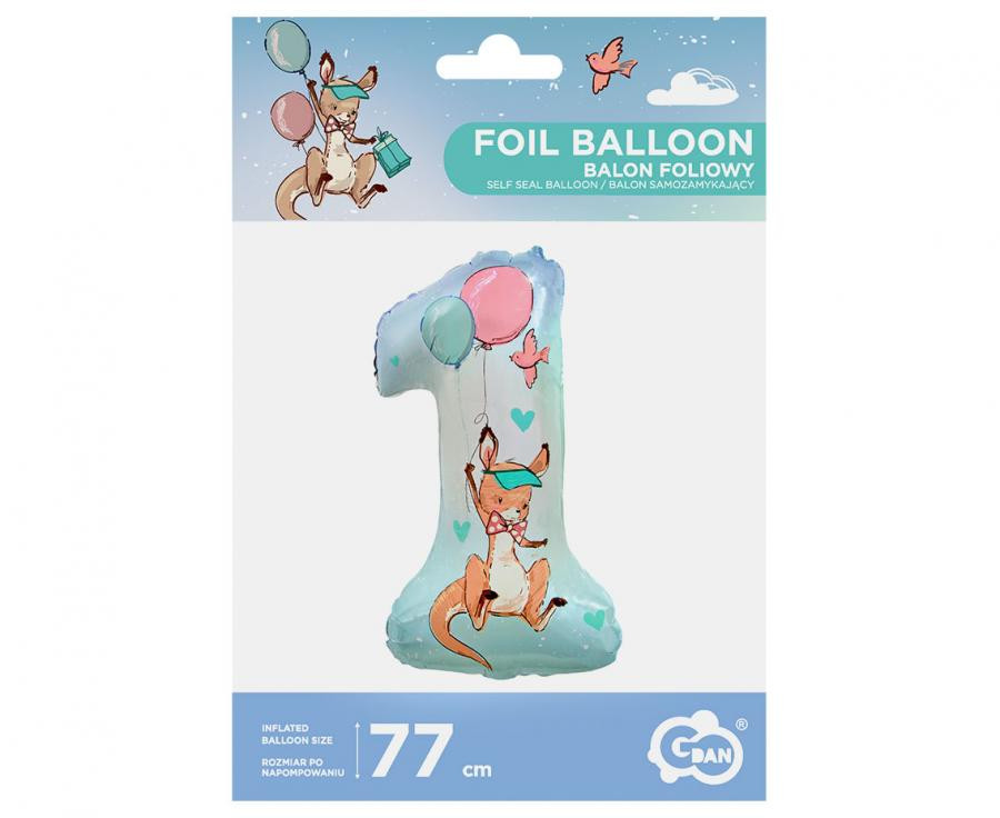 Geburtstag Kangaroo Happy Birthday Känguru Folienballon Nummer 1, 77 cm