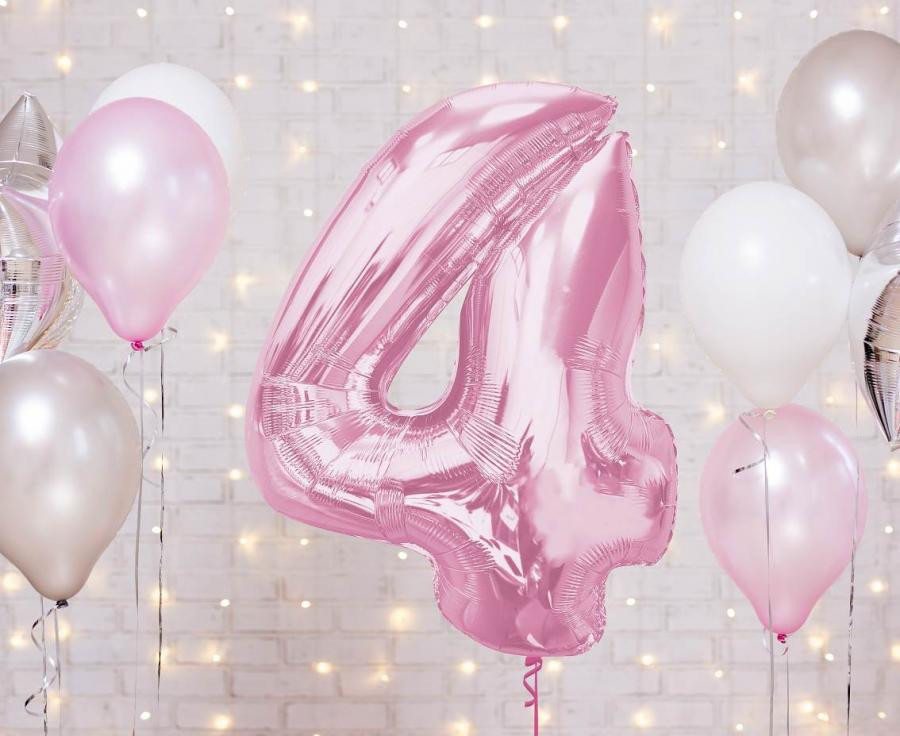 Nummer Light Pink Rosa Nummer 4 Folienballon 92 cm