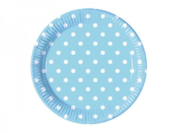 Pappteller blau mit weißen Punkten